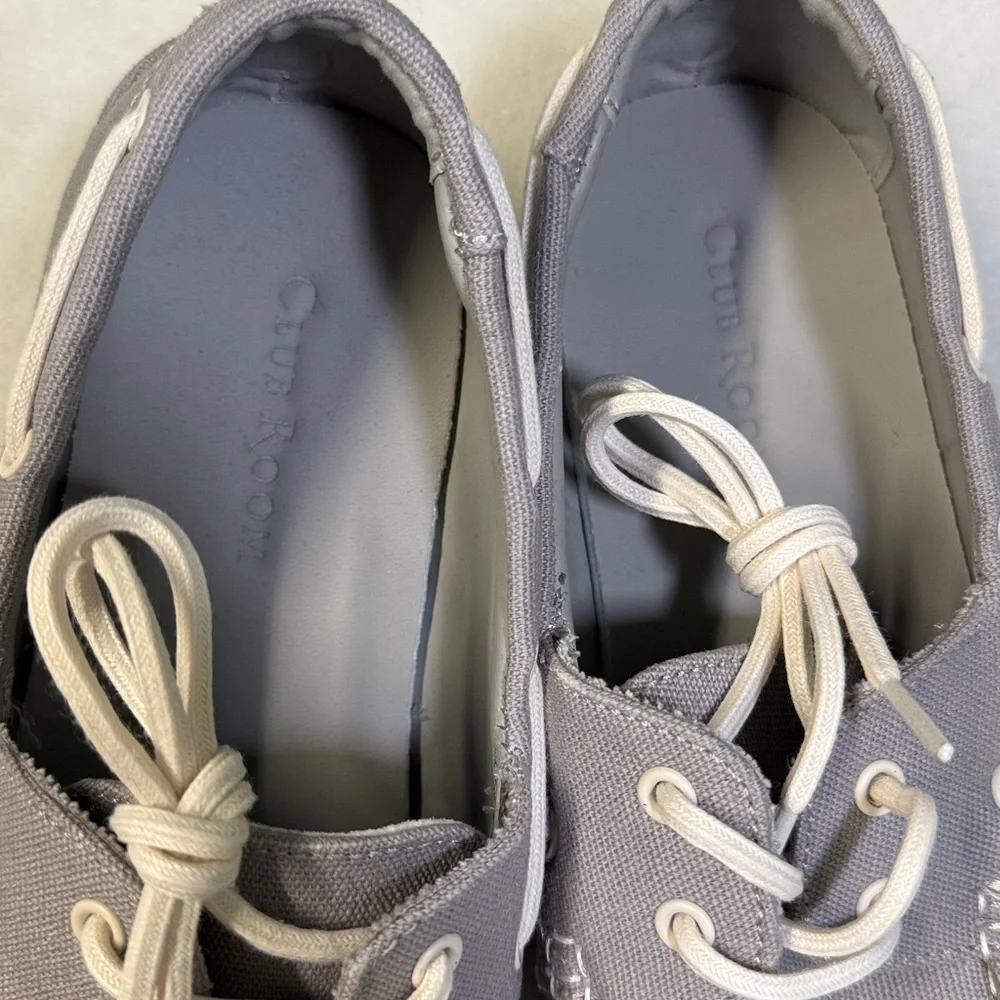 Club Room Men's Elliot Lace-Up Cotton Canvas Boat Shoes- Size 7